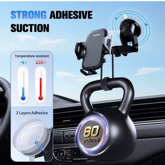 Car Phone Holder Mount Dashboard Windshield Air Vent 3 in 1 Hand Free - Picture 4 of 5